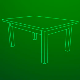 green wireframe table